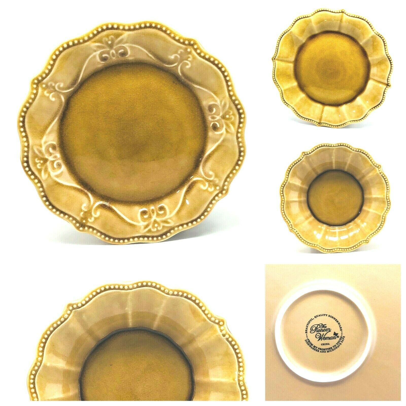 Pioneer Woman PAIGE Amber Crackle Glaze Scalloped Edge Dinnerware Collection - $9.89 - $44.55