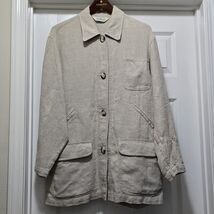 VTG LL BEAN Relaxed Fit 100% Linen Chore Shirt Jacket Lagenlook Womens M... - $44.55