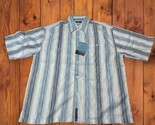 Y2K Woven Short Sleeve L Button Down Blue/White Striped Shirt Clench Jea... - $9.00