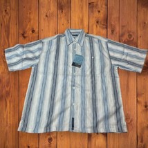 Y2K Woven Short Sleeve L Button Down Blue/White Striped Shirt Clench Jea... - $9.00