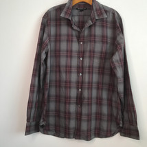 John Varvatos Shirt Mens L Red Gray Check Long Sleeve Collared Button Pr... - $19.29