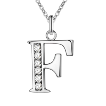 Initial Letter F with Crystals Pendant Necklace Sterling Silver - £7.42 GBP