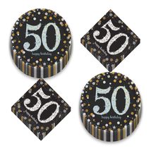 50th Birthday Party Supplies - Metallic Silver and Gold Dot Paper Dessert Plates - £12.88 GBP