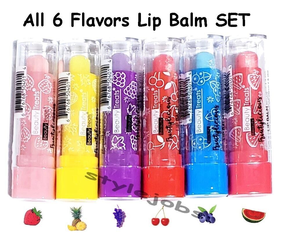 Beauty Treats Fruity Fruit Flavored Aloe Vitamin E Lip Balm 6 PCS Set - £6.36 GBP