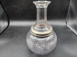 Vintage Antique Embossed Glass Decanter Vase Carafe With Metal Ring - Unusual - £22.29 GBP