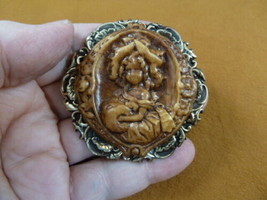 (CL83-9) Lady girl hat hand muff brown + ivory Cameo Pin Pendant Jewelry brooch - £26.55 GBP