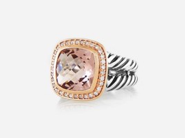 David Yurman Silver &amp; 18k Rose Gold Morganite 11mm Albion Ring - £1,277.82 GBP