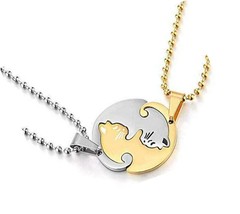 1 Pair Couple Heart Necklace Cartoon Cat Pendant For - £49.10 GBP