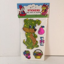 Vintage Spotted Green Dog Puffy Stickers Grapes Fruit Pink Pear Bone NEW Taiwan - £15.76 GBP