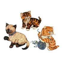 Vintage Cat Kitten Fabric Patches Iron-on Set of 3 Playful Kitty Cats - $15.48
