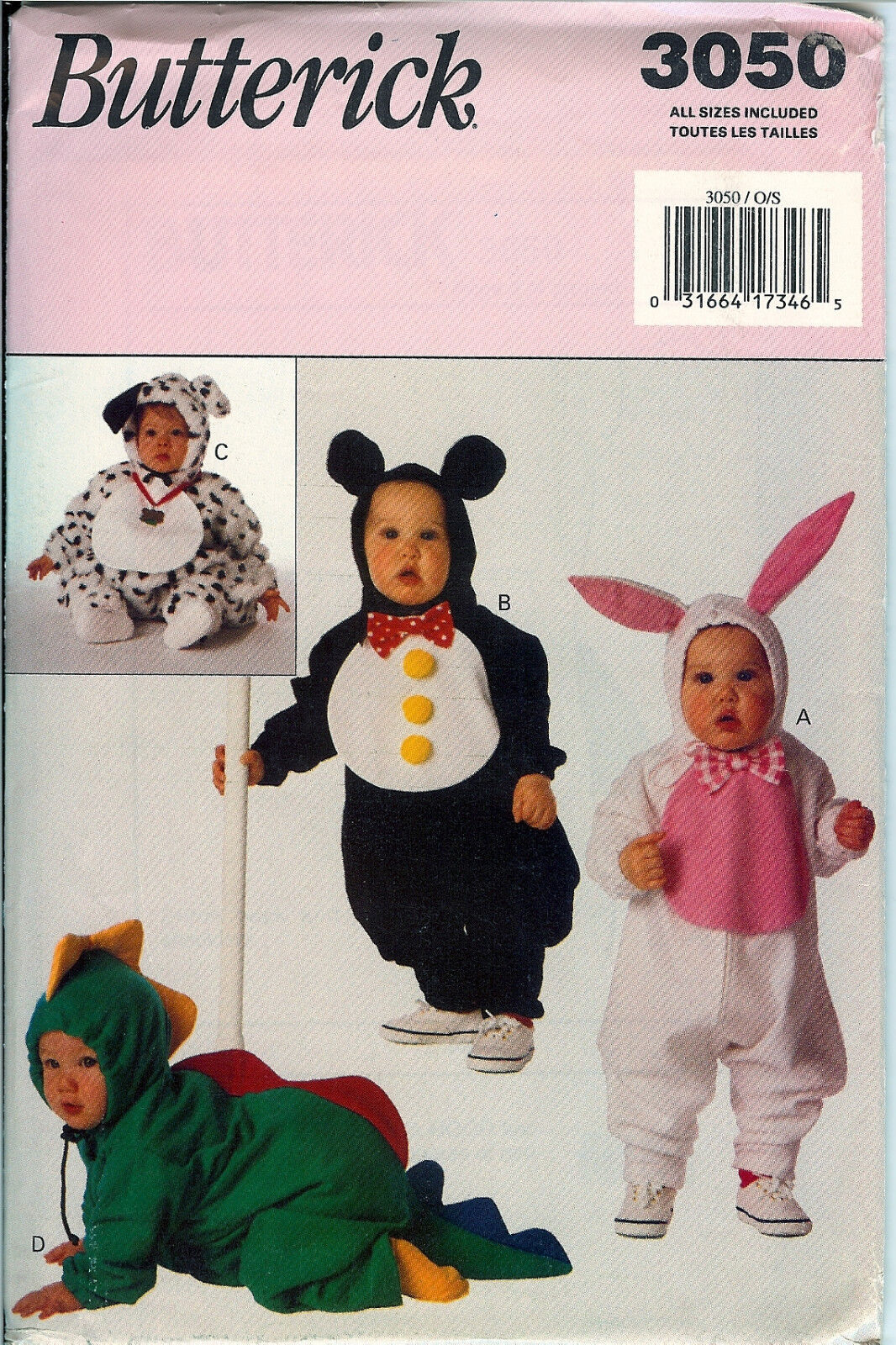 Butterick 3050 Toddler COSTUME BABY ANIMAL Pattern Dragon Bunny Penguin UNCUT FF - £15.66 GBP