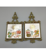 Vintage  Enesco Ceramic Tile Trivet Cast Iron Green w/ Sun Fruit And Veg... - $416.01 MXN