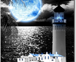 Coast Lighthouse Canvas Wall Art: Blue Moon Wall Decor - Black White Dec... - $17.96