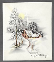 Vintage 1940s Wwii Era Christmas Greeting Holiday Card Snow Lanscape &amp; House - £11.85 GBP