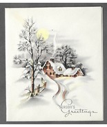 VINTAGE 1940s WWII ERA Christmas Greeting Holiday Card SNOW LANSCAPE &amp; H... - £11.62 GBP