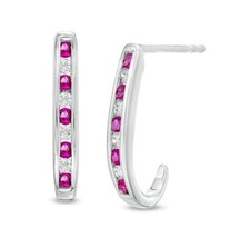1/2CT Round Simulated Ruby &amp; Diamond J-Shape Stud Earrings 14K White Gold Plated - £29.33 GBP