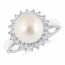 Authenticity Guarantee 
South Sea Cultured Pearl Ring with Floral Halo in 14K... - £1,556.73 GBP