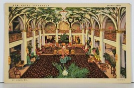 St Louis Missouri New Hotel Jefferson Grand Lobby c1940 Linen Postcard K6 - $3.95