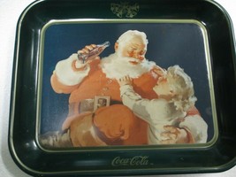 Coca-Cola 1983 Festive Santa Girl On Lap Reproduction Standard Rectangle Tray - $7.43