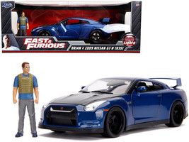 2009 Nissan GT-R R35 Blue Metallic Carbon w Lights Brian Figurine Fast &amp; Furious - £63.76 GBP