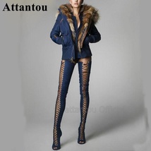 Fashion Blue Denim Jeans Crotch Designer Thin High Heel Boots Women Over The Kne - £156.91 GBP