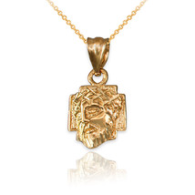 10K Yellow Gold Tiny Jesus Face Cross DC Charm Necklace - £56.41 GBP+