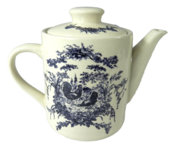 California Pantry Teapot Blue Country French Toile Rooster Hen Ceramic 2002 - £18.07 GBP