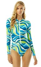 Michael Kors Surf Long Sleeve 1PC Paddle Swimsuit Rash Guard Cyan Bluenwt! - £74.33 GBP