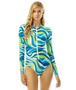 MICHAEL KORS SURF LONG SLEEVE 1PC PADDLE SWIMSUIT RASH GUARD CYAN BLUENWT! - $89.99