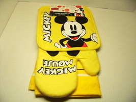 Disney Mickey Mouse Yellow 3 Piece Kitchen Set Dish Towel Pot Holder Oven Mitt - £19.39 GBP
