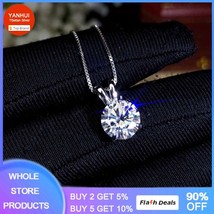 YANHUI Solitaire 8mm 2ct Cubic Zircon Pendant Necklace Solid Silver Color Choker - £13.29 GBP