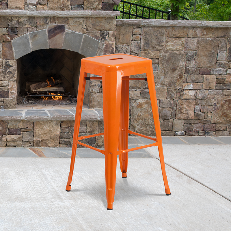 30" Orange No Back Metal Stool CH-31320-30-OR-GG
