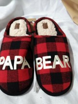 Dearfoams Men&#39;s PaPa Bear Slipper Red Black Plaid - Large 11-12 New With... - $13.49