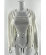 J Jill Cardigan Sweater Size Medium Tall Cream Ivory Open Front Linen Blend - $31.68