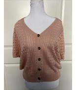 Cropped Buttoned Pink Cardigan Sweater 3/4 Sleeves Women&#39;s XL - $20.44 CAD