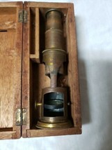 Rare Antique Brass Field Pocket Microscope In Wooden Case Vintage Used 1... - $210.38