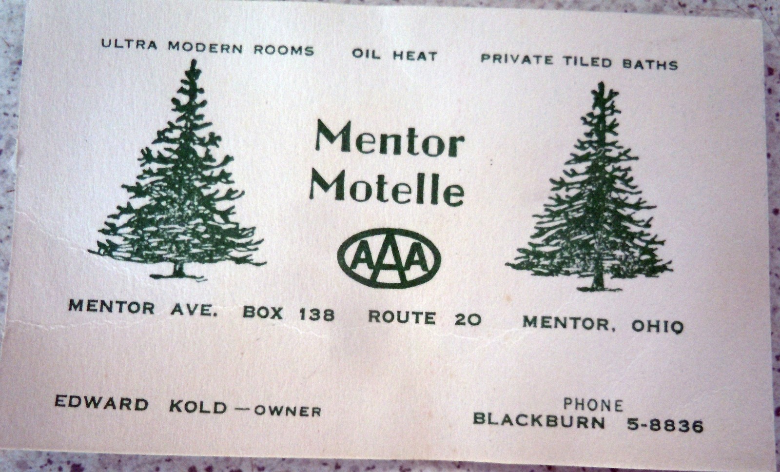 Vintage Mentor Motelle Mentor Ohio Business Card 1950s - $2.99