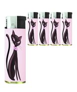Retro Sassy Black Cat Design Set of 5 Electronic Refillable Butane - $15.79