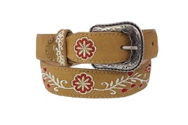 Kids Tan Western Belt Cowboy Dress Leather Flower Embroidery Cinto Rancho - $462.01 MXN