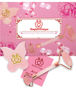 Pure Rose Quartz Jade Roller + Premium Anti Aging Gua Sha Massager Tool Set - £14.15 GBP