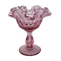 Fenton Pink Glass Compote Candy Dish Thumbprint Crimped Colonial Footed - £23.50 GBP