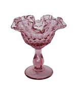 Fenton Pink Glass Compote Candy Dish Thumbprint Crimped Colonial Footed - $29.99