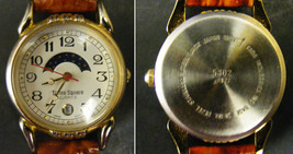 VTG Time Square Quartz Watch Women Moon Phase , Date with Leather  Band - £31.46 GBP