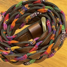 Unbranded Woven Colorful Cloth 100% Cotton &amp; Leather Brown Belt Sz S/M  ... - $14.84