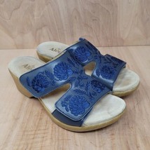Alegria Women&#39;s Sandals Sz 8.5 to 9 Blue Floral Slides Casual Wedge Heels - £26.97 GBP