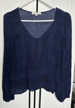 Rewind Women&#39;s Boho Blouse Navy Blue Lace Long Sleeve V Neck Size M - £13.97 GBP