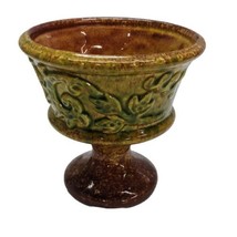Vintage MCM Haegar Boho Pottery Planter #255 USA Orange Yellow Green Glazed 5&quot;H  - £7.80 GBP