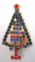 Christmas Tree Brooch Pin Glitzy Movable Multi Colored Rhinestones - £10.16 GBP