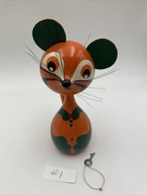 Vtg German Expertic Veb Holzwaren Gahlenz Wood Mouse Bank w/ Key Orange &amp; Green - £30.33 GBP