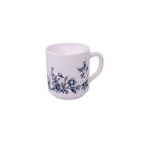 VTG Arcopal France Milk Glass Blue &amp; White Floral Coffee Mug Cup - £6.99 GBP